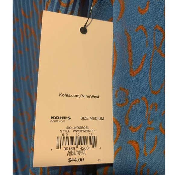 NWT Nine West Pleated V-Neck Top - Balloon Sleeves Animal Print Work Going Out - Picture 12 of 12